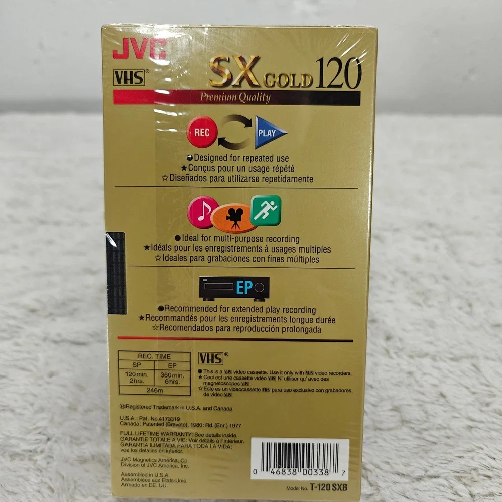 JVC SX Gold Premium Quality T-120 VHS‎ Tapes Factory Sealed Lot of 5 EP 6 Hours
